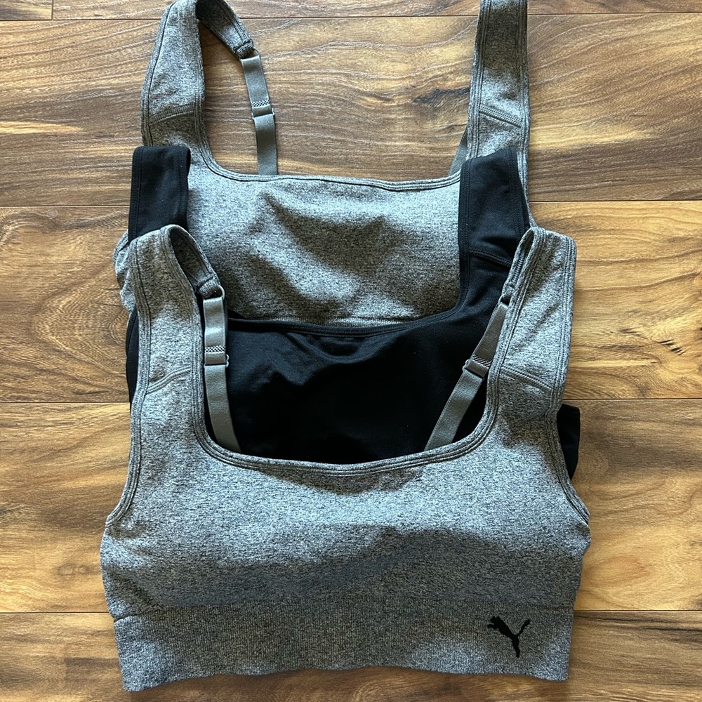 Puma Heather Gray and Black Sports Bra Set Size L